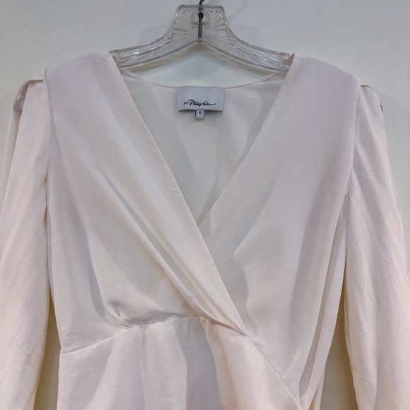 3.1 Phillip Lim 100% Silk Cream Side Tie Sash V Neck Cold Shoulder Crop Blouse - Picture 4 of 8